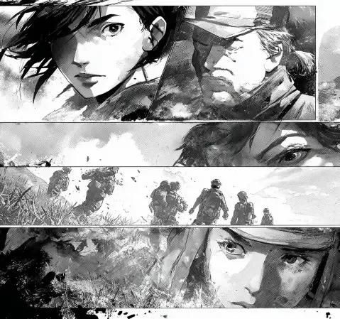 漫画阅读场景，摊开的书页与咖啡杯